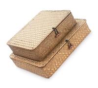 2 Pcs User Friendly Woven Willow Container with Lids Storage Bin Great for Home Offices Use Rural