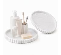 2 Pcs Vanity Tray Silicone Round Decorative Bathroom Tray for Countertop | Marble Effect Trinket Dish Vanity Storage Organizer for Candle Key Skincare Perfume Jewellery Cosmetics Dressing Table