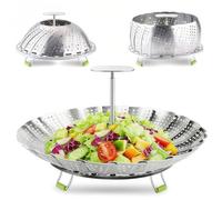 2 PCS Vegetable Steamer Basket, 28cm Foldable Vegetable Steamer, Folding Steamer Insert with Extendable Handle and Non-Slip Legs for Fish Seafood Vegetables Eggs