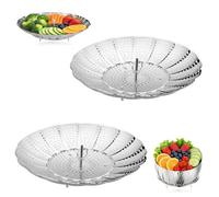 2 PCS Vegetable Steamers Basket, 27cm Stainless Steel Vegetable Steamer Basket, Folding Steamer Insert, Steamer Basket Stainless for Fish Seafood Vegetables Eggs