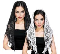 2 PCS Veils for Church Catholic, Triangle Mantilla Catholic Veil Chapel Veil Mass Head Covering Veils for Bridal Wedding Women Mass(Black, White)