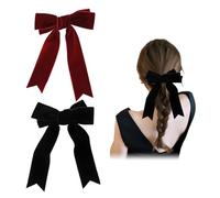 2 Pcs Velvet Bow Hair Clip, Burgundy Velvets Hair Bow, Solid Color Bowknot Hairpins, Vintage Large Satin Ribbon Velvet Long Barrettes (Burgundy + Black)