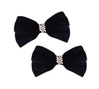 2 Pcs Velvet Bow Shoe Clips with Rhinestone Charms Detachable Bow Shoe Buckles Shoe Decorations for High Heels Black