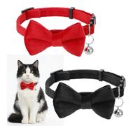 2 Pcs Velvet Cat Bow Tie - Adjustable Breakaway Safety Cat Collars for Kitten And Small Puppy - Solid Color Wedding Party Pet Bow Tie