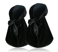 2 Pcs Velvet Durags for 360 Waves, Silky Doo Rag Durag Head wraps with Extra Long Tail and Wide Straps for Men Women