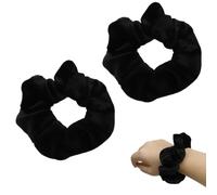 2 Pcs Velvet Scrunchies,Scrunchie for Women Soft Jersey Fabric Hair Scrunchie for Girls Bobble Elastic Hair Band Scrunchies Elastic Spring Ponytail Holder Bobbles Accessories,for Women Girls(Black)