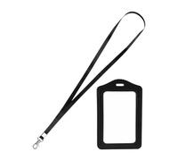 2 Pcs Vertical ID Card Holders Double Sided Clear Badge Holders Faux Leather Pass Card Holder Transparent Name Tag Holder with Detachable Lanyard for Office Employee 7 x 11 cm