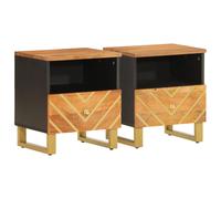 (2 pcs) vidaXL Bedside Cabinet Nightstand Bed Table Brown and Black Solid Wood Mango