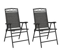 (2 pcs) vidaXL Folding Garden Chairs Outdoor Chair 2 pcs Melange Grey Steel&Textilene