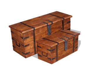 (2 pcs) vidaXL Storage Chest Wooden Trunk Coffee Side Table Storage Box Solid Wood