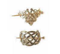 2 Pcs Viking Celtic Knots Clips Hairpin Hair Stick Accessories For Long Hair Women Girls Hair Accessories (Gold)