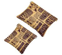 2 PCS Vintage Aloha Tiki Retro Pocket Cosmetic Bag, Self-Closing Shrapnel Makeup Pouch, Portable No Zipper Mini Travel Make Up Bag for Headphones Coin Lipstick Cosmetics Earphones Jewelry Organizer
