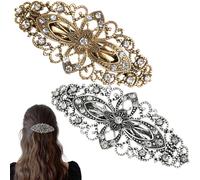 2 PCS Vintage Flower Hair Clips Sparkly Silver Hair Clip Retro Metal French Barrette Flower Hair Slides Elegant Crystal Grips Metal Bronze Hair Accessory for Women Girls