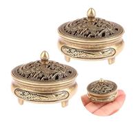 2 Pcs Vintage Incense Cone Burner, Bronze Auspicious Carving Patterns Metal Incense Cone Holder for Sticks, Spa Yoga Gift Home Decoration