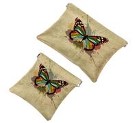 2 PCS Vintage Retro Butterfly Pocket Cosmetic Bag, Self-Closing Shrapnel Makeup Pouch, Portable No Zipper Mini Travel Make Up Bag for Headphones Coin Lipstick Cosmetics Earphones Jewelry Organizer