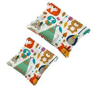 2 PCS Vintage Retro Forest Animal Fox Owl Arrow Pocket Cosmetic Bag, Self-Closing Shrapnel Makeup Pouch, Portable No Zipper Mini Travel Make Up Bag for Coin Lipstick Earphones Jewelry Organizer