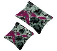 2 PCS Vintage Retro Skull Pocket Cosmetic Bag, Self-Closing Shrapnel Makeup Pouch, Portable No Zipper Mini Travel Make Up Bag for Headphones Coin Lipstick Cosmetics Earphones Jewelry Organizer