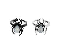 2 PCS Vintage Spider Statement Adjustable Rings Set for Women Dainty Teardrop Crystal Halloween Costume Expandable Open Wrap Ring Comfort Fit Retro Holiday Festival BFF Jewelry Gifts