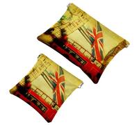 2 PCS Vintage Textured Collage of Iconic Symbols of London UK Pocket Cosmetic Bag, Self-Closing Shrapnel Makeup Pouch, Portable Mini Travel Make Up Bag for Coin Lipstick Earphones Jewelry Organizer