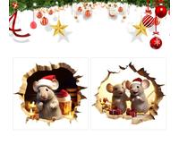 2 Pcs Wall Decals, 3D Mouse Hole Wall Stickers, Mouse Hole Wall Art Stickers Realistic, Funny Christmas Decoration Stickers, for Wall Corner Decoration DIY Bedroom Living Room Home Decor