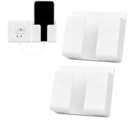 2 Pcs Wall Mount Mobile Phone Holder, Self Adhesive Charging Stand Holders with Data Cable Receiving Hole, No-Drill Stick-On Storage Holder, Phone Holders for Kitchen, Bathroom, Office and Bedroom