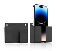 2 Pcs Wall Mount Phone Holder, Self-adhesive Mobile Phone Charger Holder, Cell Phone Adhesive Bedside Shelf Wall Mount Stand for Charger, TV Remote Holder Storage Box Universal (Black)