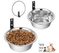 2 Pcs Wall Mounted Dog Bowl, Wall Mounted Pet Feeding Bowls, Elevated Pets Bowls, Adjustable Heights Hanging Stainless Steel Dog Food and Water Bowl with Collapsible Stand Holder