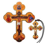 2 pcs Wall Orthodox Cross Wooden Byzantine Christian Crucifix 8'' Small Car Crucifix Icon 3,1''