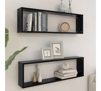 vidaXL Wall Cube Shelf 2 pcs Black 100x15x30 cm Engineered Wood