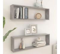 vidaXL 2x Wall Cube Shelf Concrete Grey Engineered Wood Hanging Floating Shelf