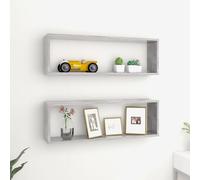 vidaXL Wall Cube Shelf 2 Pcs Concrete Grey 80x15x26.5 cm Engineered Wood