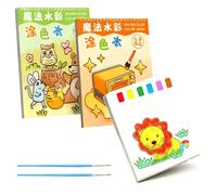 2 Pcs Water Colouring Book Magic Painting Book Set, Mess Free with Paints, Paint by Numbers, Washable for 3-8 Year Old Boys Girls, Art Birthday Gifts (Animals + Daily Supplies)