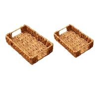 2 Pcs Water Hyacinth Serving Tray Set, Handwoven Nested Organizers with Handles, 11.0 x 7.1 in and 12.6 x 8.7 in, Water Hyacinth Trays for Decor, Coffee Table, Bathroom, Kitchen, Living Room