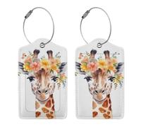 2 Pcs Watercolor Giraffe Luggage Tag for Suitcase, Identifiers Privacy Cover ID Label with Durable Steel Loop, Party Decorations Giraffe Tags Birthday Gifts for Men Women Kids Travel