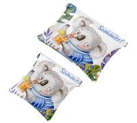 2 PCS Watercolor Hello Summer Cute Koala Pocket Cosmetic Bag, Self-Closing Shrapnel Makeup Pouch, Portable No Zipper Mini Travel Make Up Bag for Coin Lipstick Cosmetics Earphones Jewelry Organizer