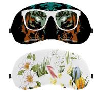 2 PCS Watercolor White Rabbit Chick Egg Happy Easter Sleep Mask, Light Blocking Sleeping Eye Mask for Women Men, Night Blindfold, Breathable Eye Mask Cover