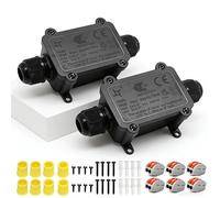 2 PCS Waterproof Junction Box, HUYU 2-Way IP68 Outdoor Cable Connectors with 2 Cable M20 Gland Wire Connector Electrical Junction Box for 5-12 mm Diameter Cable, Black