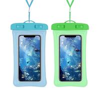2 Pcs Waterproof Phone Pouch, Universal IPX8 Floating Waterproof Cell Phone Case Dry Bag, Compatible with Most Cell Phone on Market, Waterproof Phone Protector for Beach Swimming (Blue + Green)