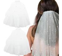 2 PCS Wedding Bridal Veil with Comb Crystal Pearl Bridal Veil Bridal Tulle Veil with Comb for Bridal Shower Hen Party Costume Dress Up Gift Prom