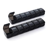 2 PCS Weekly Pill Organizer with Effortless Opening Design, Arthritis Friendly Pill Box, BPA-Free Pill Organizer 7 Day, Cute & Portable Pill Case for Vitamins, Supplements and Medications (Black)