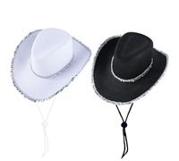 2 pcs Western Cowboy Hats,Cowgirl Hats,Sequined Silver Brimmed Cowboy Hats,Hen Night Fancy Dress,Festival Cowboy Costume Accessories for Musical Dance Party, Theme Party, Cosplay(Black&White)