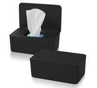 2 Pcs Wet Wipes Dispenser Box, Wet Wipes Storage Box with Lid Tissue Box Holder Rectangular, Baby Nappy Wipes Case for Toilet, Bathroom - Black