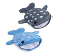 2 PCS Whale Shark Coin Purse Keychain Small Kawaii Whale Wallet Cute Plush Change Purses with Zipper Keychain Plush Cartoon Embroidered Fish Sea Animal Change Funny Novelty Purse for Women (Blue Gray)