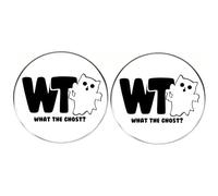 2 Pcs What the Ghost Round Button Pins, Spooky Ghostly Lapel Pins, Halloween Horror Party Metal Alloy Badges