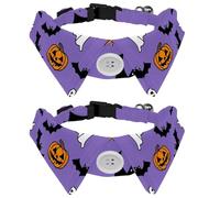 2 PCS Whitch Hat Pumpkin Ghost Bat Halloween Pattern Dog Collar with Bowtie, Adjustable Cute Lapel Design Bowtie Pet Collar for Small Dogs Puppies and Cats