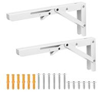 2 Pcs White 12-Inch Heavy-Duty Folding Wall Shelf Brackets | Collapsible metal wall-mount supports, space-saving hardware for DIY shelves, benches and tables