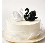 2 Pcs White Black Swan Cake Topper Wedding Ceramic Decoration Vintage Cake Topper Elegant Swan Decor Couple Figurines for Wedding Birthday Anniversary Bridal Shower Home Desk Shelf Decor
