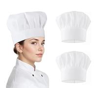 2 PCS White Chef Hat Unisex Cooking Chef Cap Adjustable Elastic Kitchen Uniform Cap Breathable Baker Hat for Men Women Adults House Hotel Restaurant