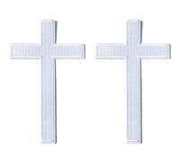 2 pcs White Cross Patch - Christian Jesus Cross Biker Fully Embroidered Iron On/Sew On Patch Applique