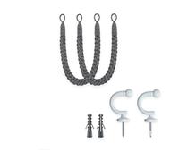 2 Pcs White Curtain Tie Back Hooks and 2 Pcs Dark Grey Curtain Tiebacks, Fixings Ball End Stable Tie Back Hooks for Curtains, Curtains Holder for Living Room Bedroom and Kitchen